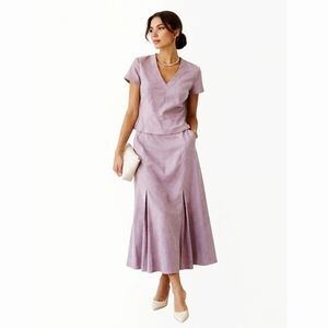 Jones New York Womens Midi Dress 2 Pc Silk Linen Pleated Skirt Set Size 8 JNY